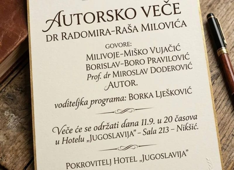 Autorsko veče dr Radomira-Raša Milovića u petak u hotelu "Jugoslavija”